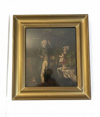 Olio su tela "La lezione del vecchio cacciatore" – Scuola Europea del XIX Secolo. Pregevole 