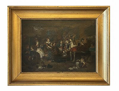 Olio su tavola "Scena di genere in un interno" – Scuola Europea del XIX Secolo cm comprensive 