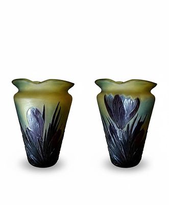 &Eacute;mile Gall&eacute; - &Eacute;mile Gall&eacute; – Vaso Art Nouveau "Crochi" – Vetro Multistrato con Firma di 