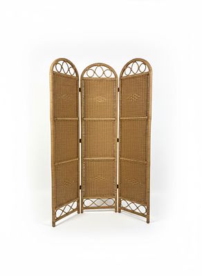 Paravento Separ&egrave; Vintage in Midollino e Rattan a 3 Ante. Elegante paravento a tre ante 