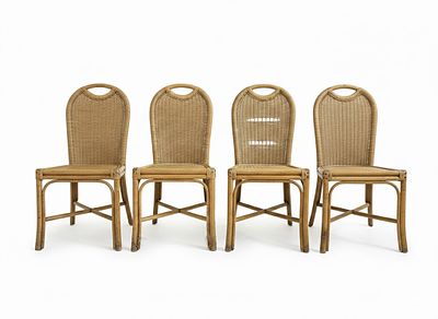 Set di 4 Sedie Vintage in Rattan e Midollino - Stile Boho-Chic. Splendido set di 4 sedie 