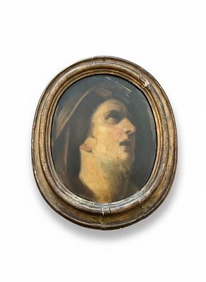 Antico Quadro Ovale "L'Estasi" – Dipinto a Olio con Cornice Dorata d'Epoca. Intensa opera 