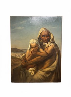 Scena Orientalista: "La Protezione" – Olio su Tela, Fine XIX - Inizio XX Secolo firmato e datato . 