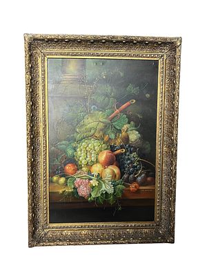 P. Gournier - Dipinto Natura morta con frutta e fiori olio su tela fine '800 firmato cm 