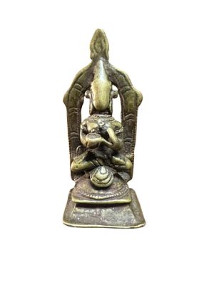 Statua Buddha meditazione bronzo patinato cm 5,5 divinit&agrave; buddista aureola antica. Statua Buddha 