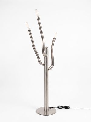 Lampada da terra a tre luci in stile cactus in alluminio spazzolato Angelo Lelii ispirato alla 