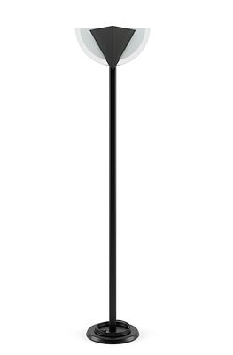 Lampada da terra a torciera in stile modernista italiano, metallo nero e diffusori bianchi 