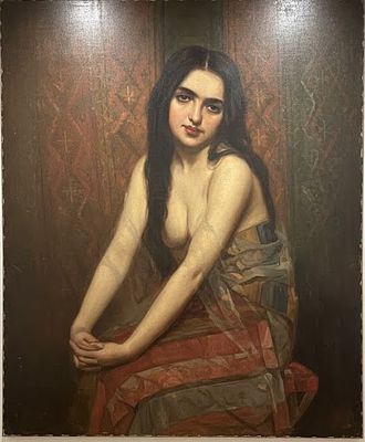 Scuola europea della fine del XIX secolo, Ritratto di giovane donna parzialmente velata, olio 