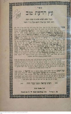 מגדולי תלמידי הבעש"ט ו המגיד ממזריטש- עץ הדעת טוב למברג 1866 חיבור על מסכת שבת מאת הגאון הצדיק 