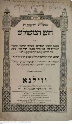 שושלת ולוז'ין- שאלות ותשובות חוט המשולש וילנה תרמ"ב 1882 מהדורה ראשונה של ספר היסוד המפורסם : 