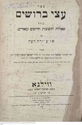 רבי יעקב יוסף רוזנברג אב"ד אליטא שבליטא הערות בכתב ידו -עצי ברושים וילנה תרס"ג שו"ת חידושים 