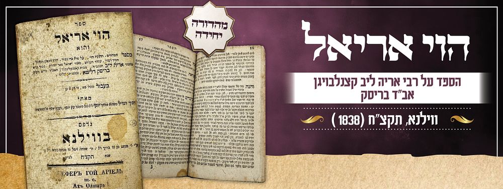 הוי אריאל – הספד על רבי אריה ליב קצנלבויגן אב"ד בריסק | ווילנא תקצ"ח – מהדורה יחידה.
. ספר הוי 