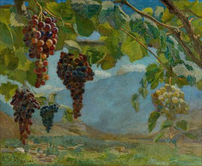 Чубуков В. А. (умер приблиз. В 1940-х гг.). Картина "Ташкент. Утро. Виноградник". 1938 год. 