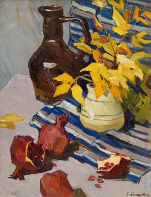 Клементьева Светлана Арсеньевна (1929—1972). Картина &laquo;Натюрморт с кувшином и гранатами&raquo;. 1970 