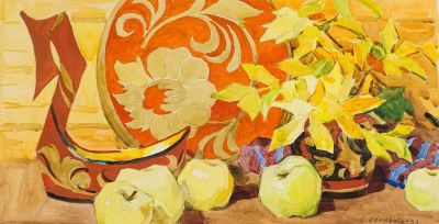 Клементьева Светлана Арсеньевна (1929—1972). Рисунок &laquo;Натюрморт с хохломой&raquo;. 1960-е гг. Бумага 