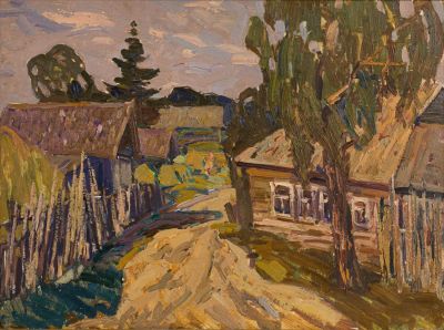 Монахов Л.И. (1928-1985). Картина "Лето в деревне". 1970-е гг. Картон, масло. Размеры: 50 х 68 см. 