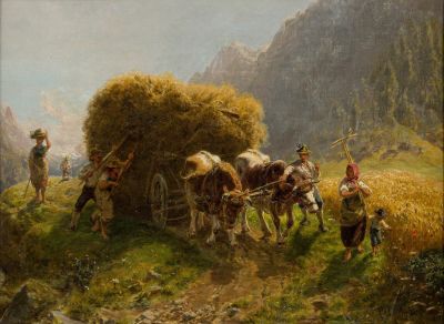 Friedrich Wilhelm Pfeiffer (1822-1891). Картина &laquo;Сенокос&raquo;. Вторая половина XIX века. Холст 