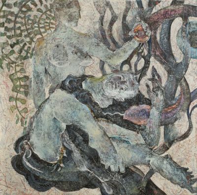 Прокофьев Николай (род 1993). Картина "Око. Адам и Ева". 2021. Холст, акрил, пастель, мел. 