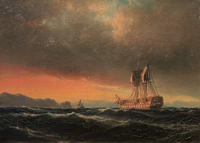 Carl Ludwig Bille (1815-1898) Картина &laquo;Морской пейзаж с парусником&raquo;. 1850-1860-е гг. Холст 