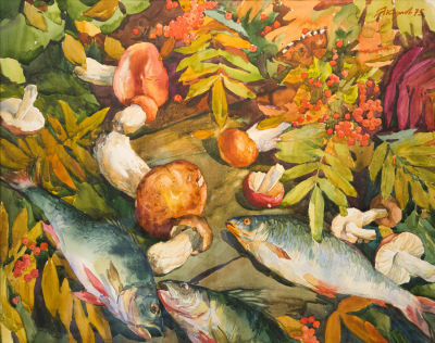 Якупов Харис Абдрахманович (1919-2010) Рисунок &laquo;Осенний натюрморт&raquo;. 1975 г. Бумага, акварель. 