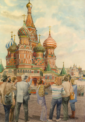 Мамаев Владимир Иванович (1964 г.р) Картина &laquo;Храм Василия Блаженного&raquo;. 1989 год. Картон 