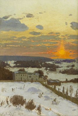 Орловский Владимир Донатович (1842-1914) Картина &laquo;Закат&raquo;. 1896 г. Дерево, масло. 36,5 х 26 см. 