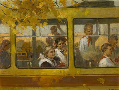 Фридман Карл Шоломович (1926-2001) Картина &laquo;Пионеры в трамвае&raquo;. 1956 год. Холст, масло. 60 х 80 