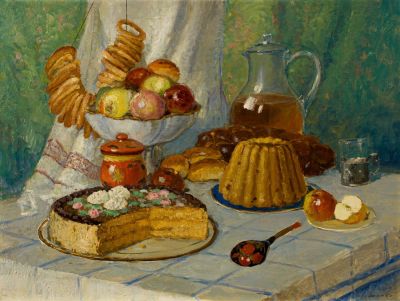 Шишко Сергей Федорович (1911-1997) Картина &laquo;Натюрморт с тортом&raquo;. 1957 год. Холст, масло. 60 х 
