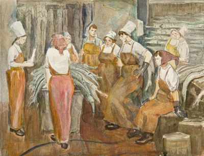 Косничев Евгений Никанорович (род. 1929) Рисунок &laquo;Осетровый цех&raquo;. 1970-е гг. Бумага, акварель 