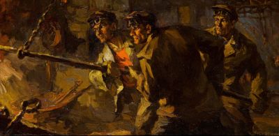 Новиченко Валентин Алексеевич (1927-2010) Картина &laquo;Сталевары&raquo;. 1957 год. Холст, масло. 35 х 69 