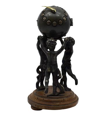 Bronze ball clock in Louis XVI style, with three cherubs supporting a sphere, 17 cm
to be 