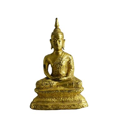 Thai Gilt Bronze Buddha, 19th Century. Buddha in bronzo dorato tailandese, XIX secolo, cm 18,5