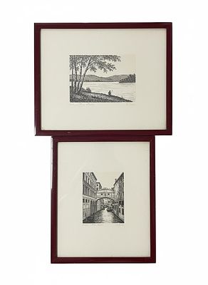 Lot of two signed and titled prints depicting various Italian landscapes, framed size 