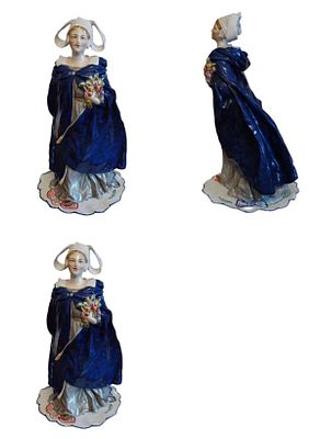 Porcelain Statuette by Richard Ginori (Doccia) - Lady with Cobalt Blue Cloak, Late 19th century 