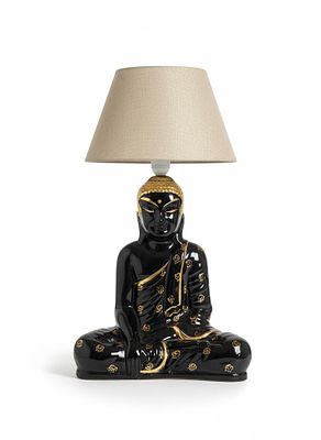 Ceramic table lamp with a sculptural base depicting the Buddha in a meditation pose. 50 cm. Lamp 