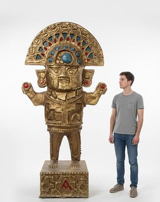 Papier-m&acirc;ch&eacute; sculpture - "Tumi the Aztec God" 210 cm. Scultura in Cartapesta - "Tumi Dio Azteco" 