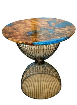 Edoardo Rossi - Olive Wood Coffee Table Top with Boiled Resin - Approximately 40cm in Diameter - 