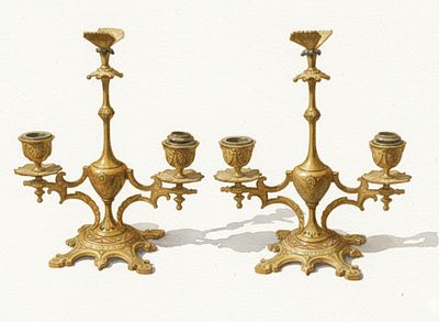 Coppia di Candelabri a tre fiamme in bronzo dorato e cesellato – Gusto Luigi XV cm 18 circa. Raff 