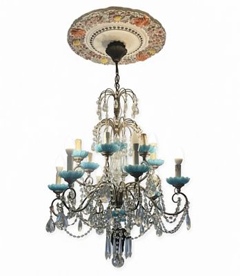 Grande Lampadario a 12 Luci in Vetro di Murano e Cristallo – Stile Maria Teresa. Maestoso 
