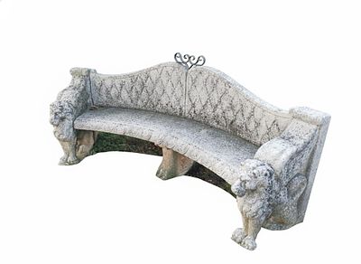 Imponente Panca Monumentale sostegni laterali (montanti), magistralmente scolpiti con figure di 