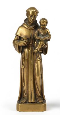 Sant'Antonio con Ges&ugrave; Bambino: Raffinato bronzetto che ritrae il Santo secondo l'iconografia 