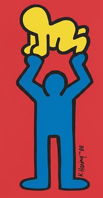 Keith Haring, "Uomo con Bambino" (Serie Icons, 1990 ca.) cm 80x50. Keith Haring, "Uomo con 