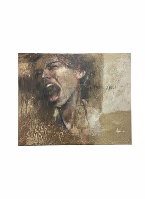 Dipinto su tela raffigurante un volto in estasi emozionale cm 103x77. Dipinto raffigurante un 