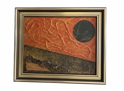 Dipinto panello materico: "Eclissi di Sughero e Colore" cm 60x80 cornice 90x100. Un Dipinto 