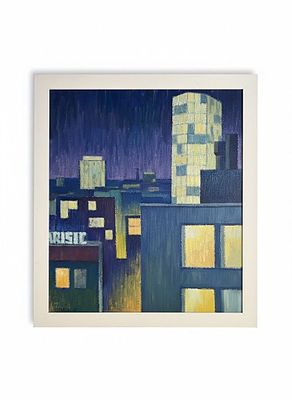 Dipinto su tela "Visioni Urbane: Sintesi di Luci e Ombre" cm 70x80 cornice 78x88. Un Dipinto 