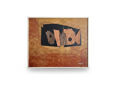 Dipinto: "Genesi Arcaica: Sintesi Materica in Nero e Sughero" cm 65x80 cornice 67x82. 'opera si 