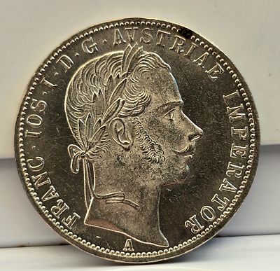 1 פלורין 1861 – אוסטריה, כסף 
מטבע כסף מקורי משנת 1861 מתקופת שלטונו של הקיסר פרנץ יוזף הראשון 