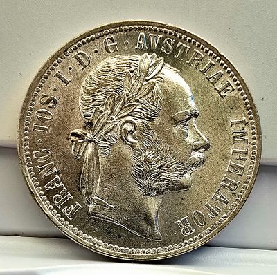 1 פלורין 1888 – אוסטריה, כסף 
מטבע כסף מרשים משנת 1888, מתקופת שלטונו של הקיסר פרנץ יוזף הראשון 