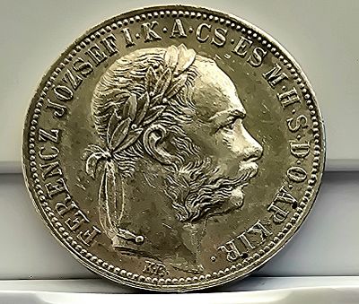 1 פלורין 1888 – ממלכת הונגריה, כסף 
מטבע כסף מקורי משנת 1888, מתקופת שלטונו של הקיסר פרנץ יוזף 