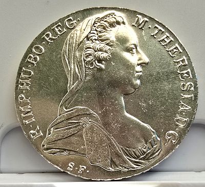 תאלר מריה תרזה 1780 – מהדורה חוזרת (Restrike)
. תאלר מריה תרזה 1780 – מהדורה חוזרת (Restrike) 